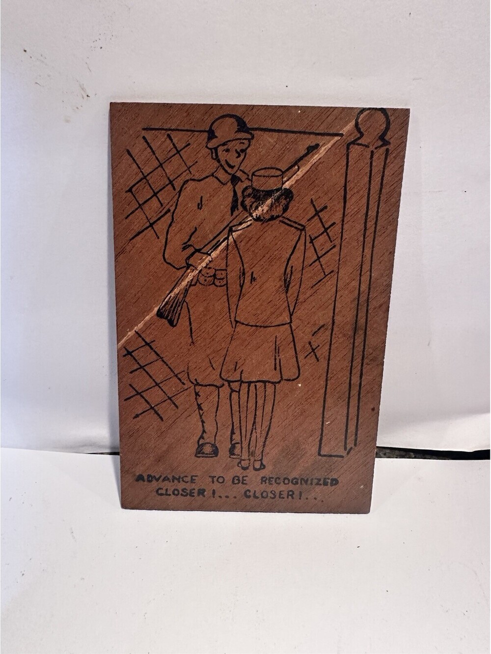 Vintage WWII Wooden Postcard Soldier Humor Comic Military Novelty 3 Cent Stamp